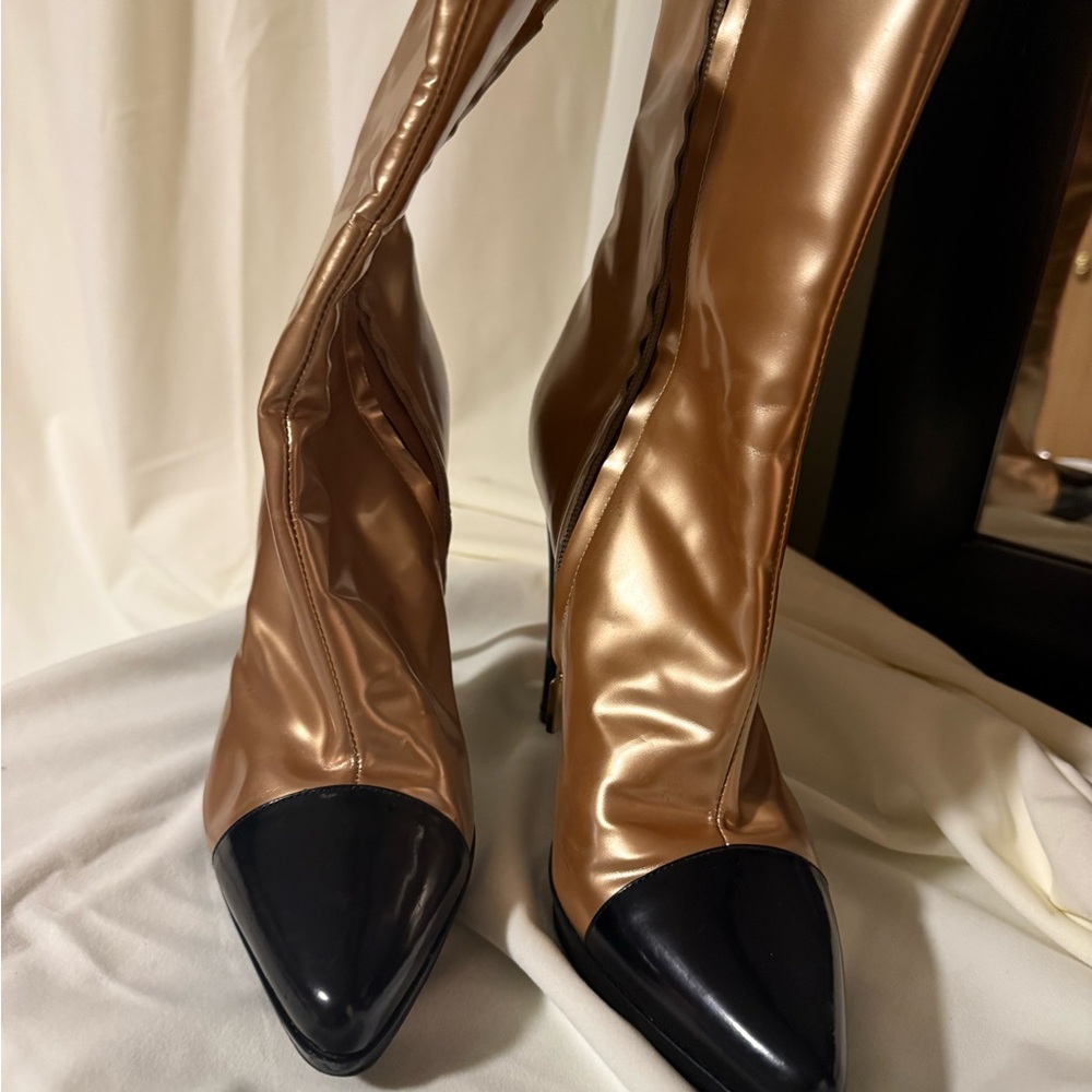 Casadei Black and Gold stiletto ankle boots size 10